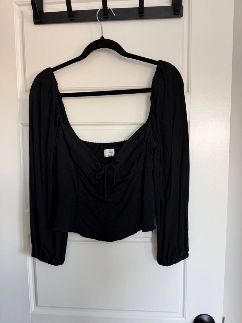 Wilfred Black Novella Blouse - Sweetheart Tie-Front Long Sleeve Top - Picture 2 of 4